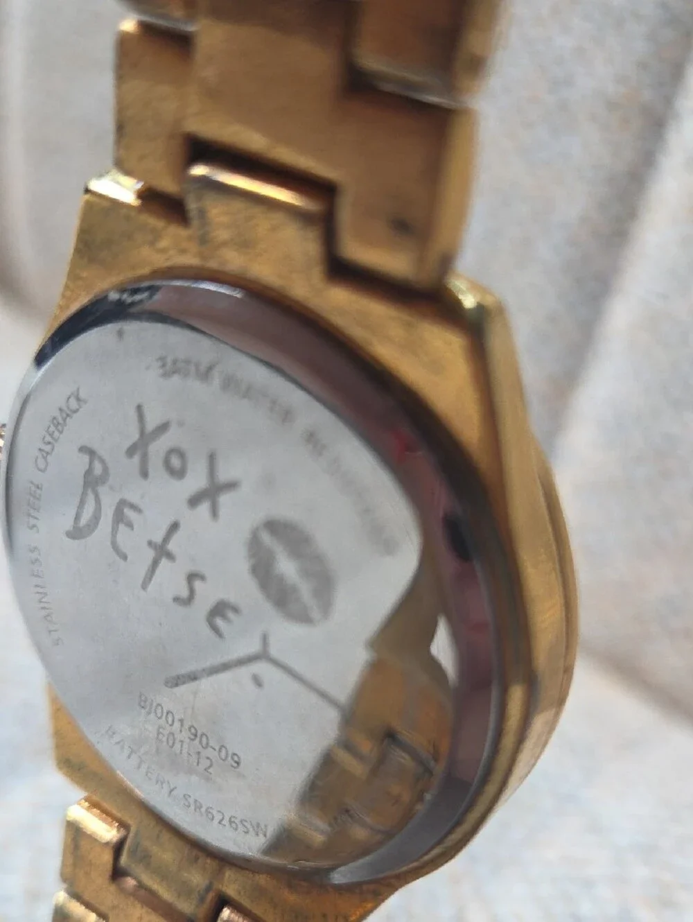 Betsey Johnson Gold Tone Crystal Accent Watch with Pink Hands